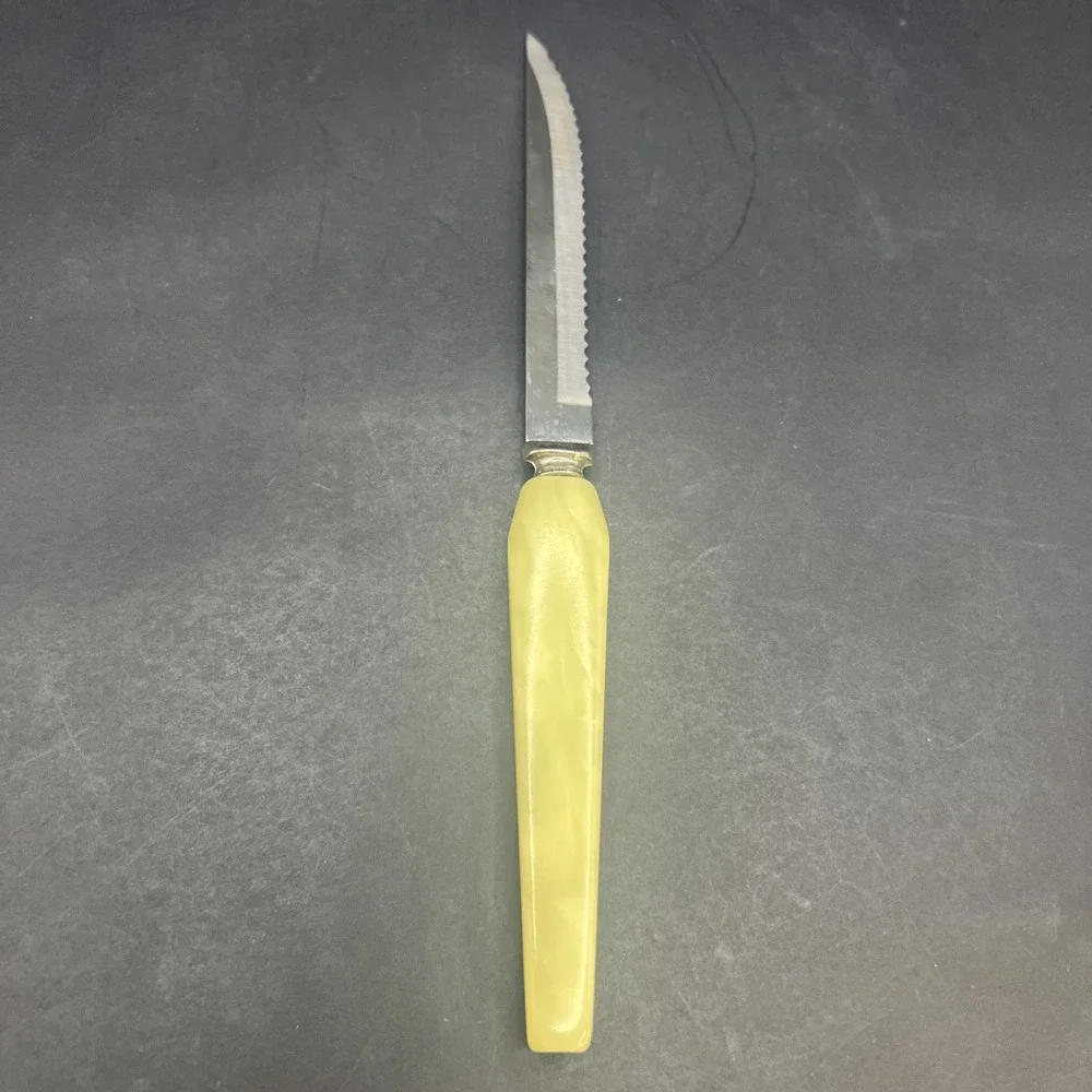 Vintage Forgecraft USA Steak Knife Cream Marbled Pearlized Handle MCM